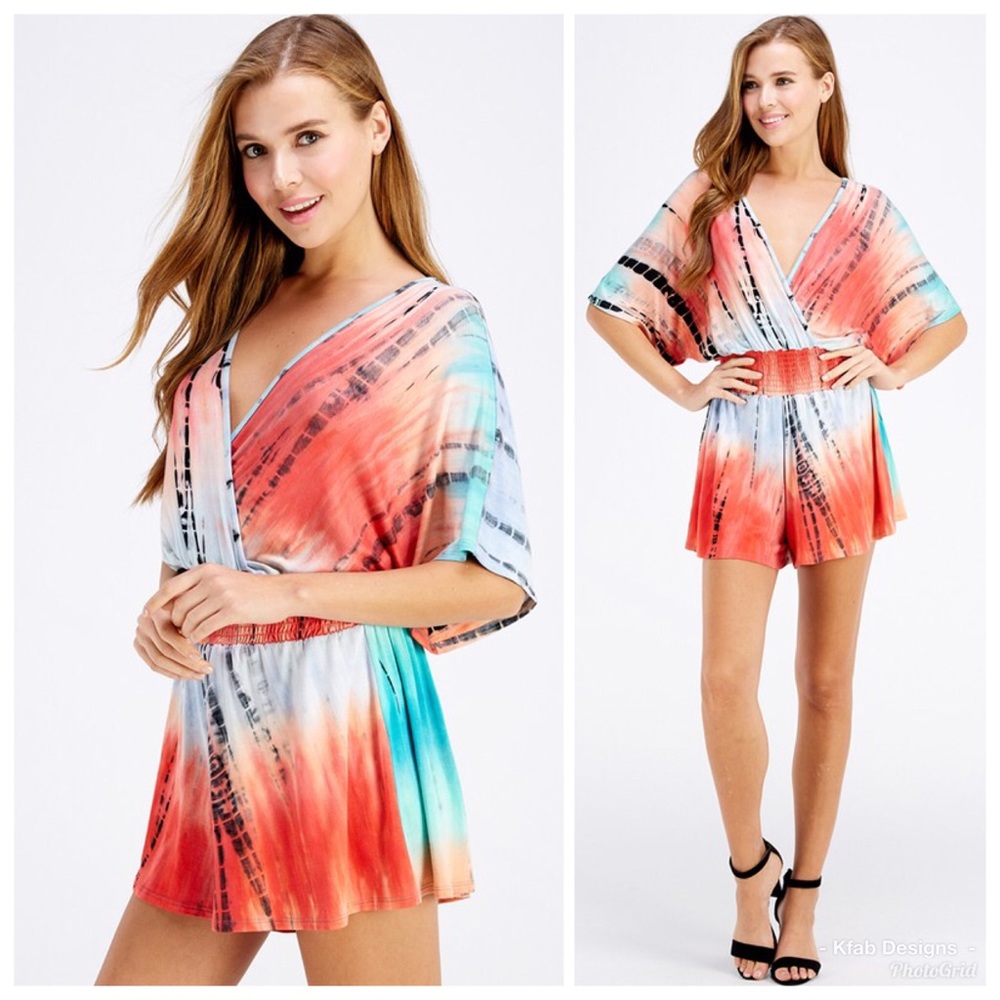 βοΈLAST! Surplice Tie Dye Romper w/ Smocked Waist! - Picture 3 of 6